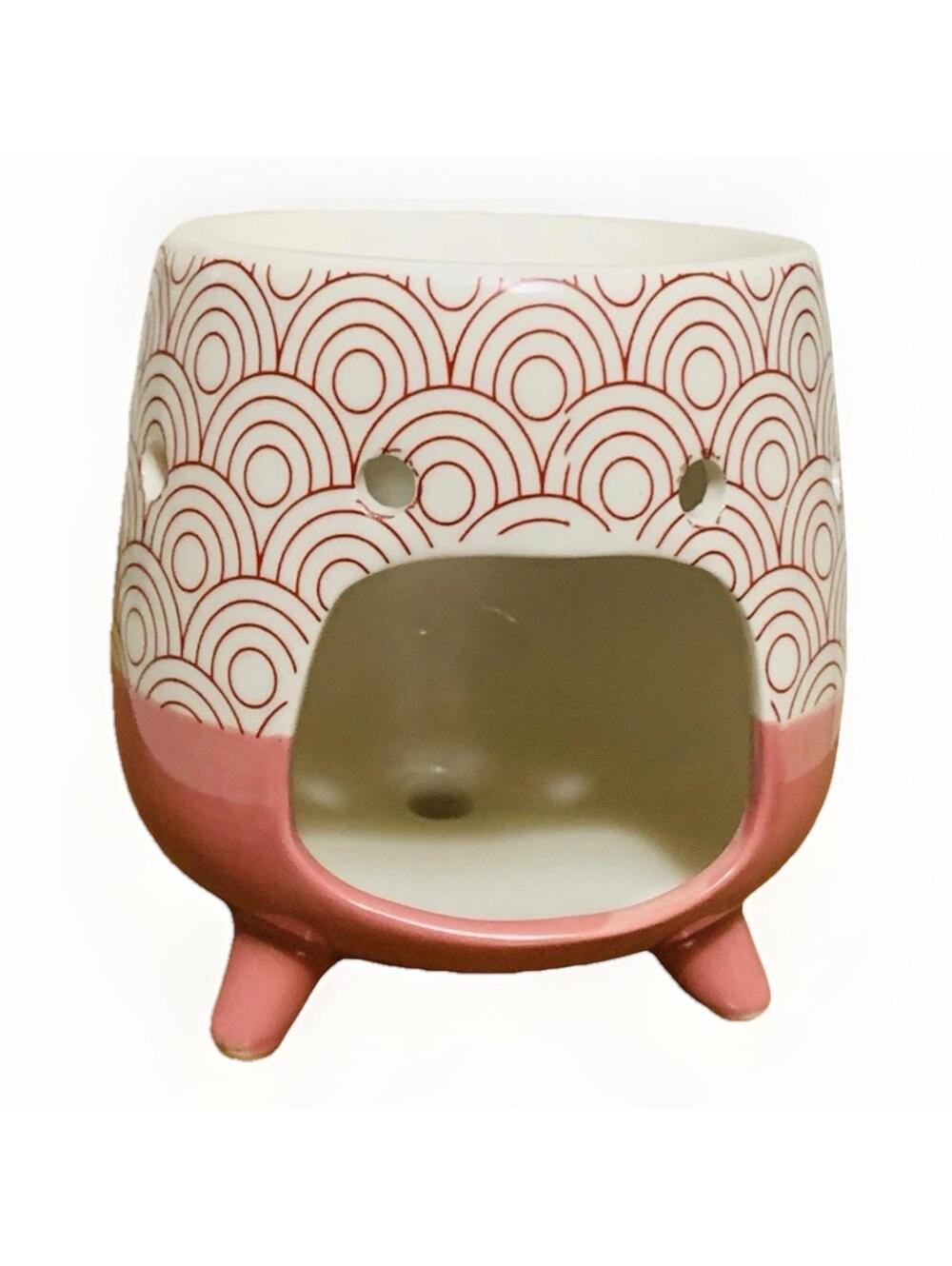 2 Pk Glazed Ceramic Wax Melt Warmer w/Tea light Candle, 4.25” Tall Pink Boho